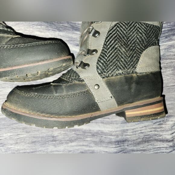 Womens Winter Ankle Boots Lace Up Faux Fur Trim Herringbone Detail - Picture 5 of 15